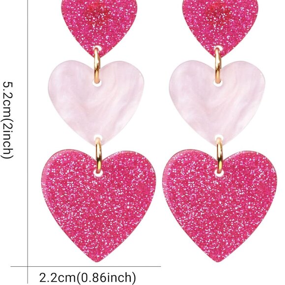 Heart Earrings Dangle Valentine's Day Earrings Pink Heart Earrings Red Heart Ear - Picture 2 of 8